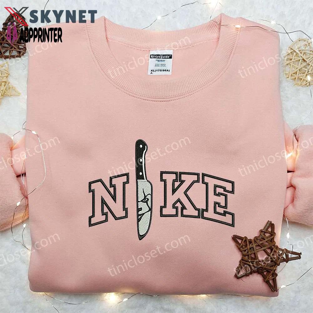 Nike x knife pennywise embroidered shirt: custom halloween shirt Embroidered Shirt