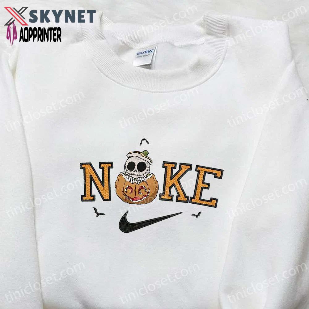 Nike x skellington pumpkin halloween hoodie & t-shirt: amazing embroidered sweatshirts Embroidered Shirt