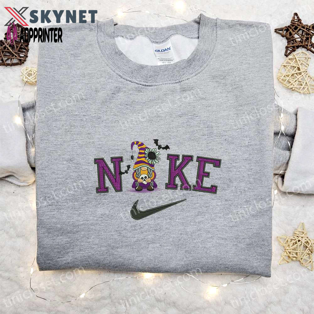 Nike x skull gnome bats halloween embroidered shirt – spooktacular & stylish! Embroidered Shirt