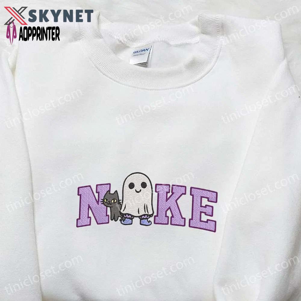 Nike x spooky ghost halloween cat shirt: amazing embroidered tee nike inspired Embroidered Shirt