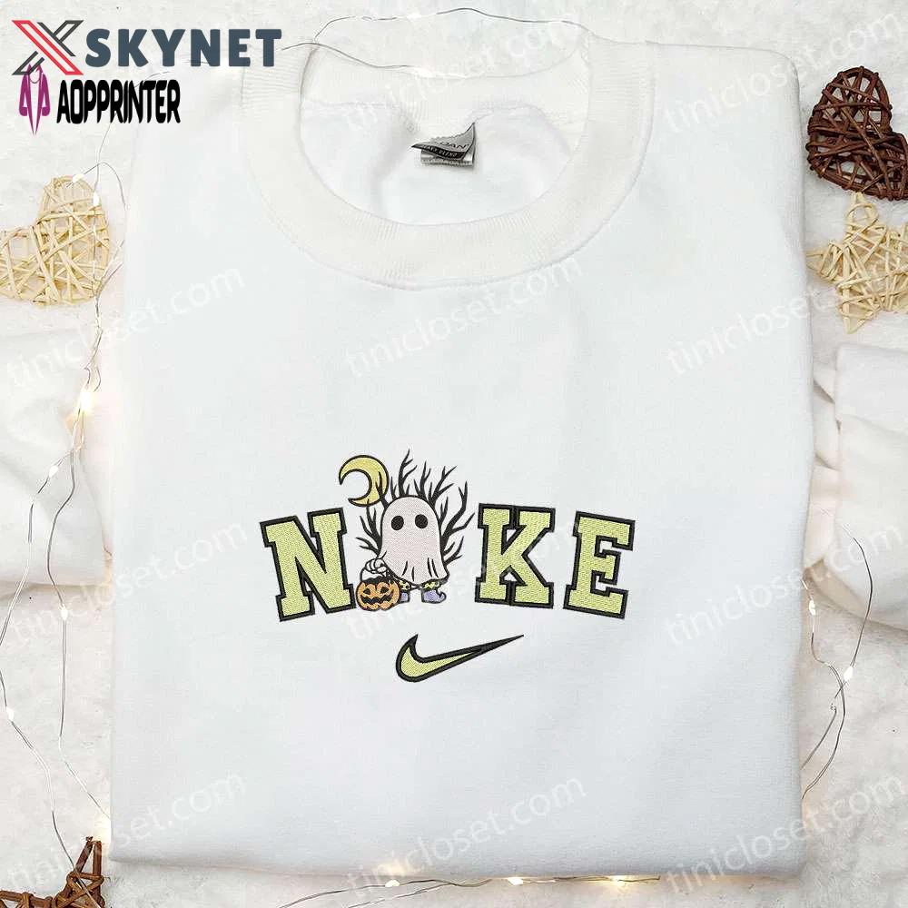 Nike x spooky ghost halloween embroidered shirt: amazing nike inspired design for halloween Embroidered Shirt