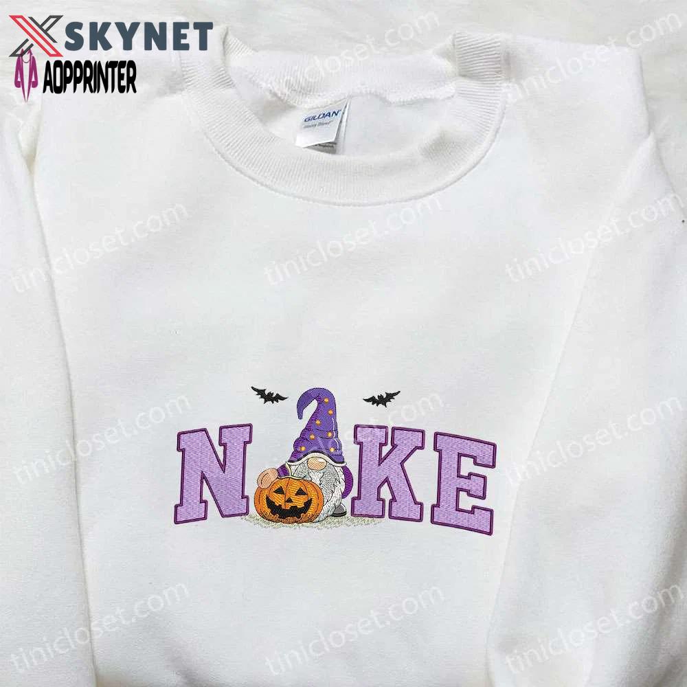 Nike x spooky gnome halloween pumpkin embroidered shirt – amazing halloween inspired tee Embroidered Shirt