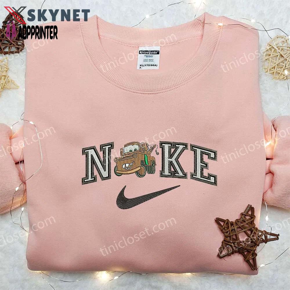 Nike x tow mater car embroidered sweatshirt: pixar cars cartoon hoodie & nike inspired shirt Embroidered Shirt