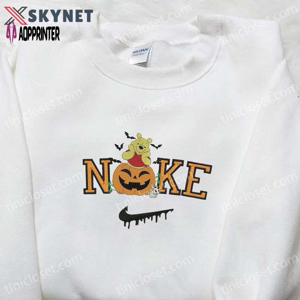 Nike x winnie the pooh halloween pumpkin embroidered shirt: disney inspired halloween design Embroidered Shirt