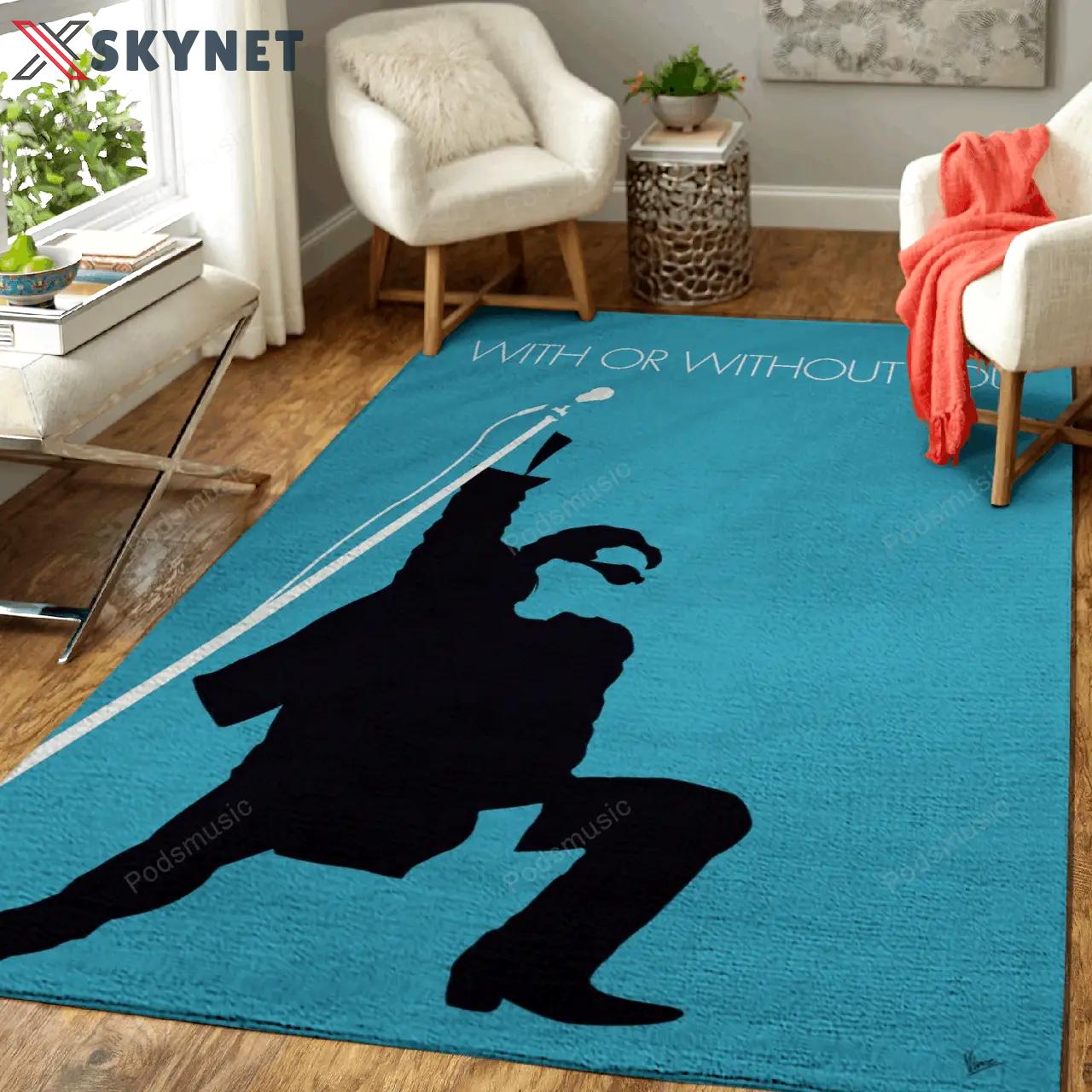 No035 my u2 minimal music artwork u2 with or without minimal music artworks art for fans area rug living room carpet Rectangle Rug