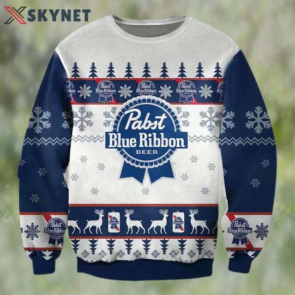 Pabst blue ribbon beer christmas ugly sweater, faux wool sweater, gifts for beer lovers, international beer day, best christmas gifts for 2022 ? prinvity Christmas Ugly Sweater