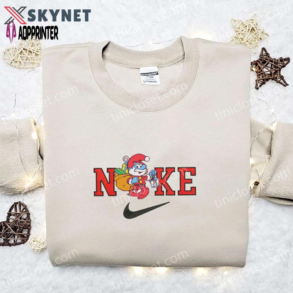 Papa grumpy smurf x nike christmas embroidered sweatshirt: best merry christmas gift ideas Embroidered Shirt