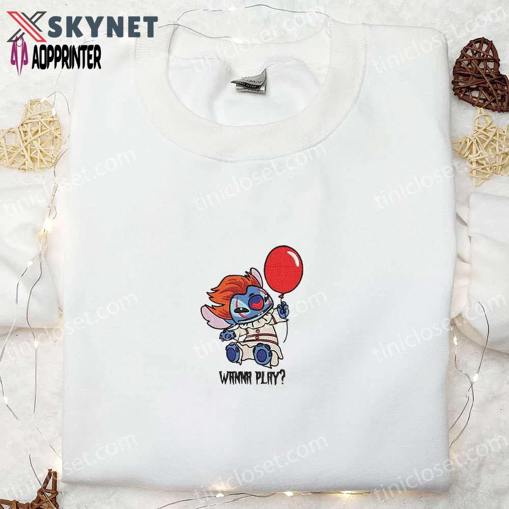 Pennywise wanna play shirt & disney characters hoodie: best halloween gift ideas Embroidered Shirt