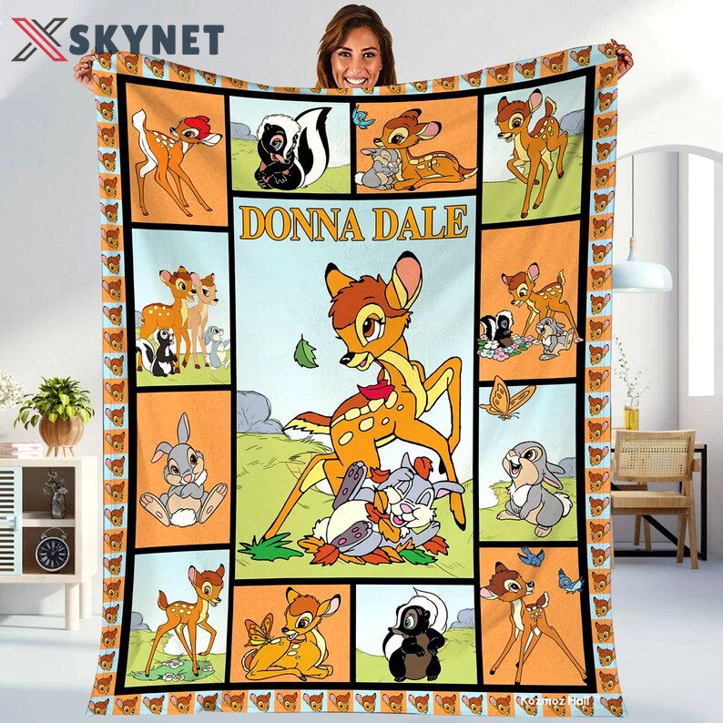 Personalized bambi blanket, bambi blanket quilt, bambi and friends blanket, bambi birthday gifts, couch sofa blanket Quilt Blanket