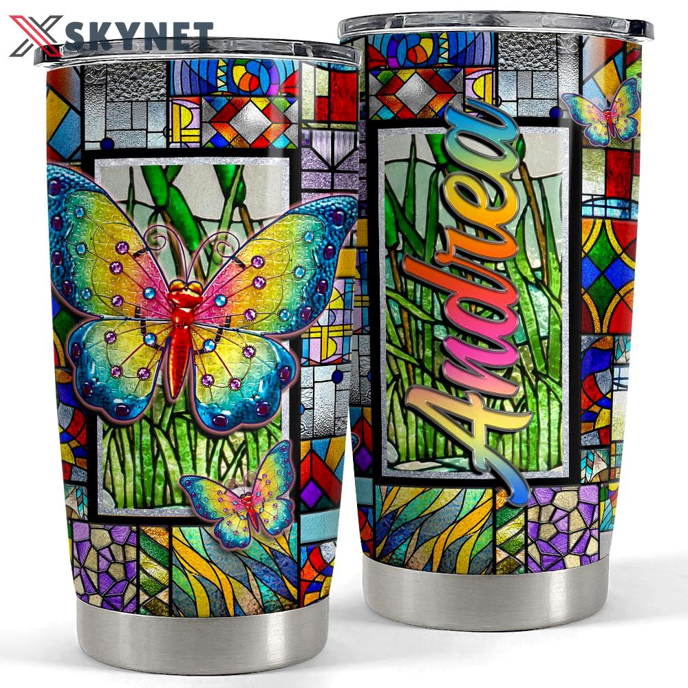 Personalized butterfly tumbler stained glass drawing Personalized Tumbler