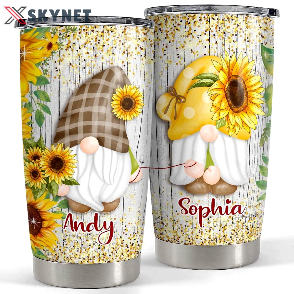 Personalized couple tumbler gnomes sunflower cute gift husband wife Personalized Tumbler