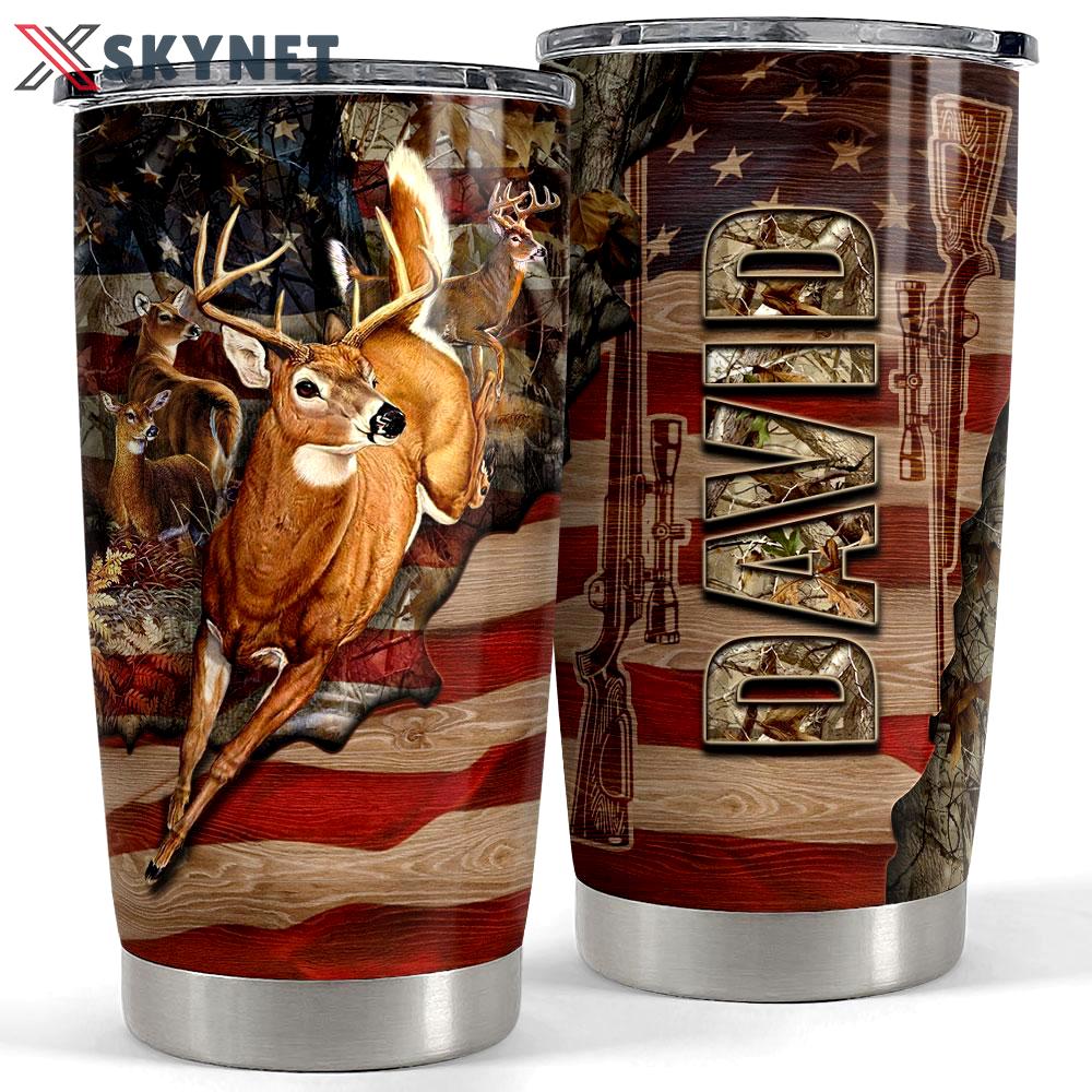 Personalized deer tumbler with customize name american flag Personalized Tumbler
