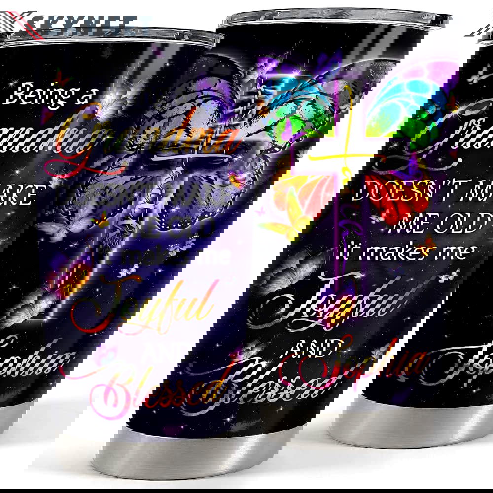 Personalized grandma tumbler butterfly faith style for nana gift Personalized Tumbler