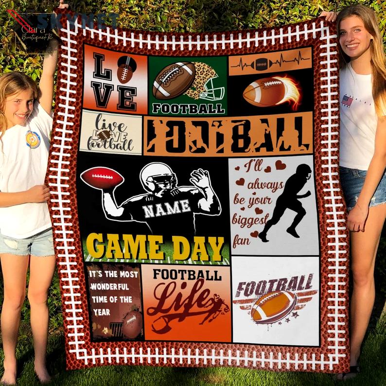 Personalized name american football fleece blanket, mink sherpa blanket, american football blanket, sport blanket, gift for player Quilt Blanket
