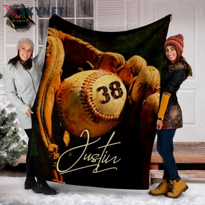 Personalized name softball sports gift fleece blanket, mink sherpa blanket, softball blanket, baseball quilt, baseball player gift Quilt Blanket