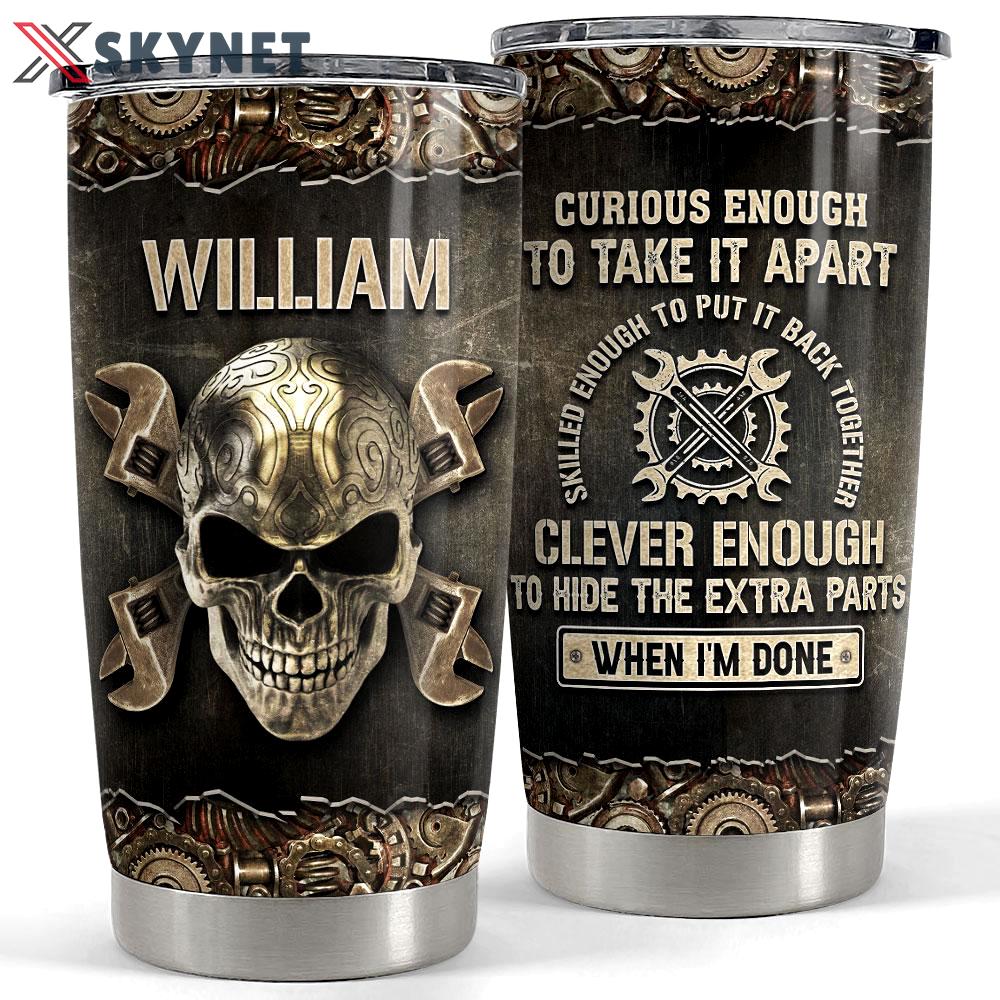 Personalized tumbler for mechanic skull drawing Personalized Tumbler