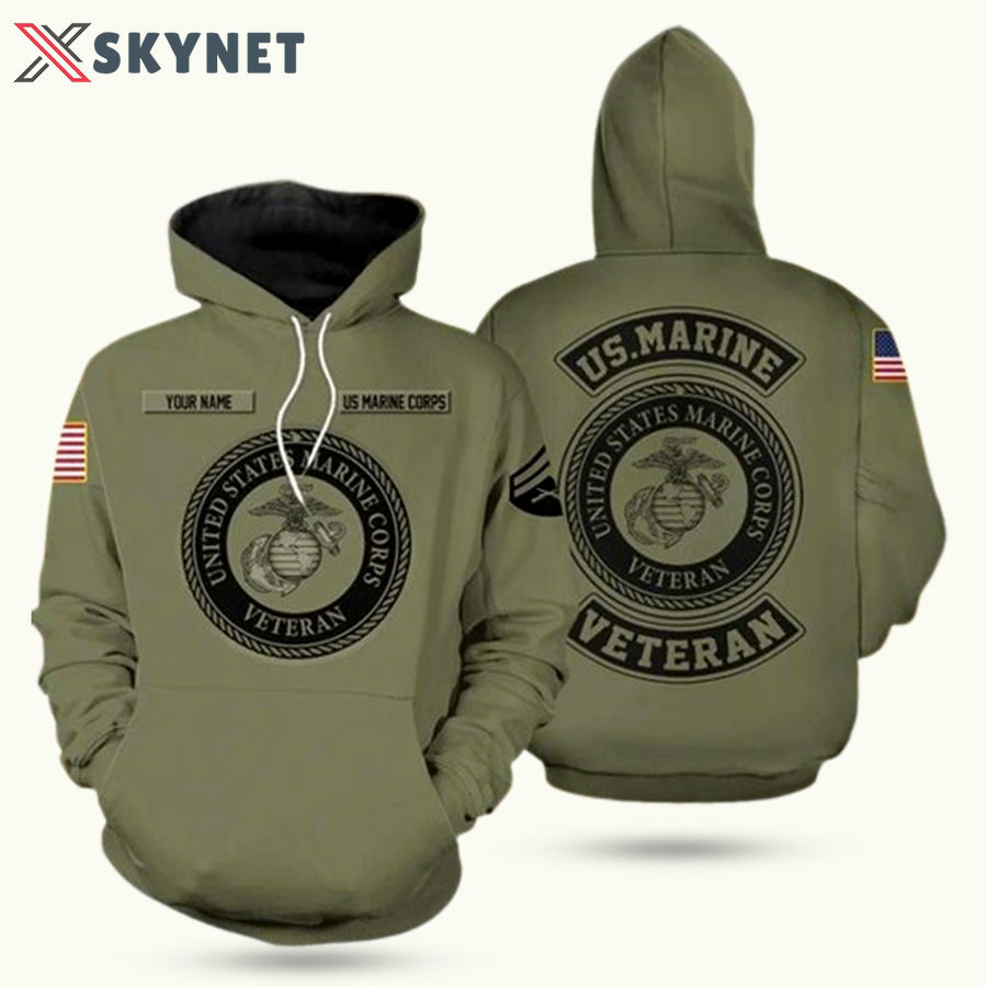 Personalized us marine corps veteran olive all over print hoodie Hawaii Shirt Shorts & Flip Flops