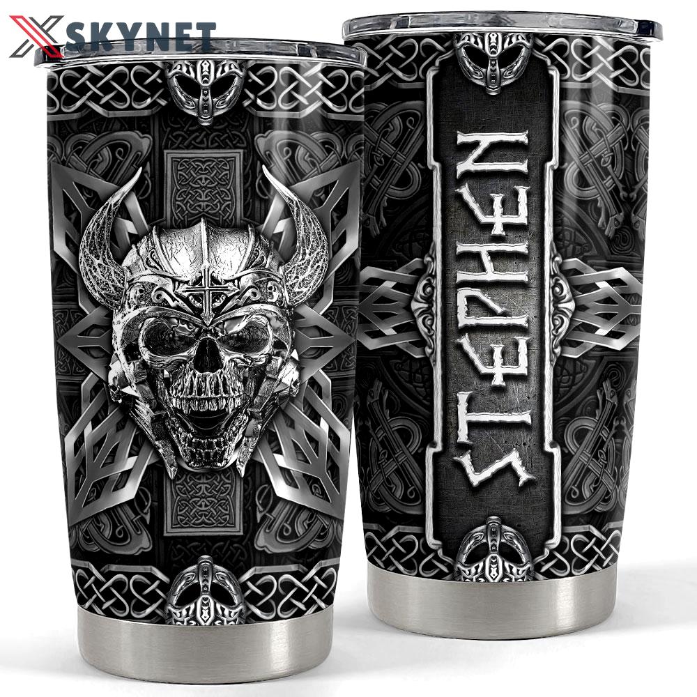 Personalized viking skull tumbler metallic style Personalized Tumbler