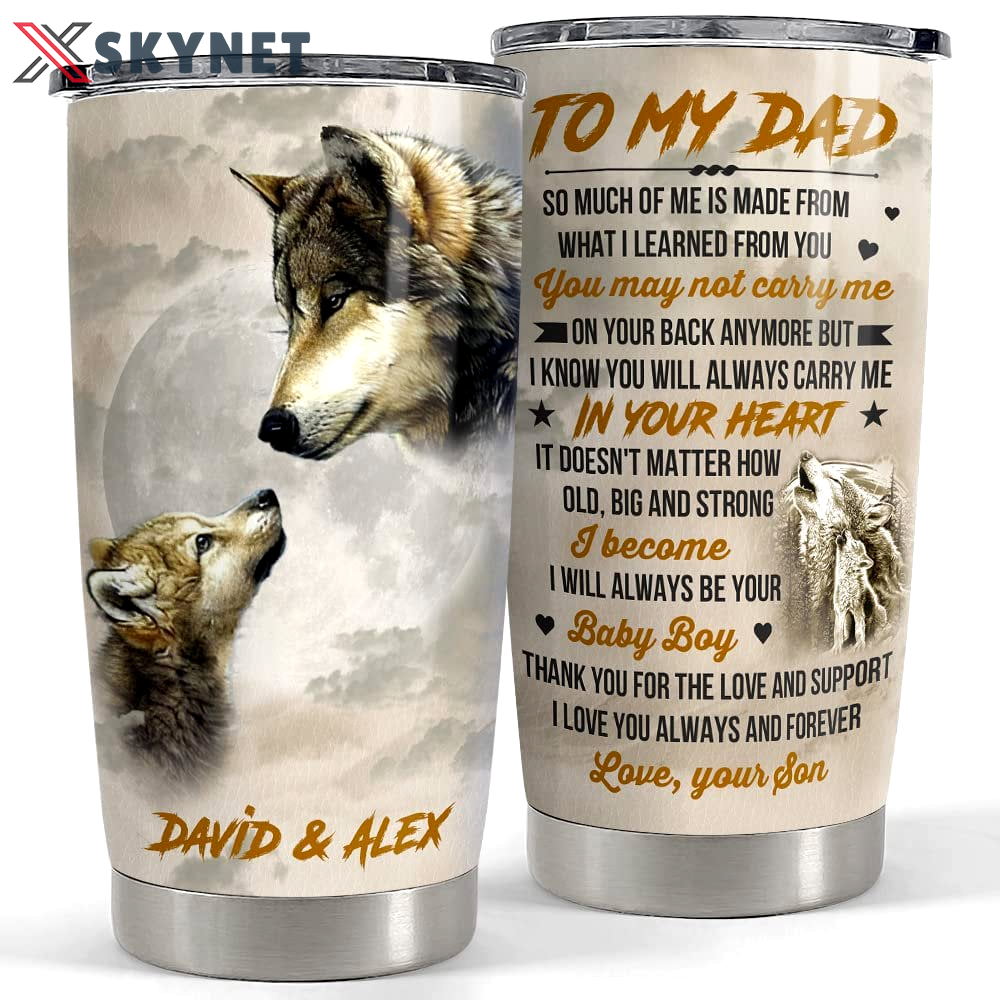 Personalized wolf tumbler dad and son gift on father day best gift Personalized Tumbler