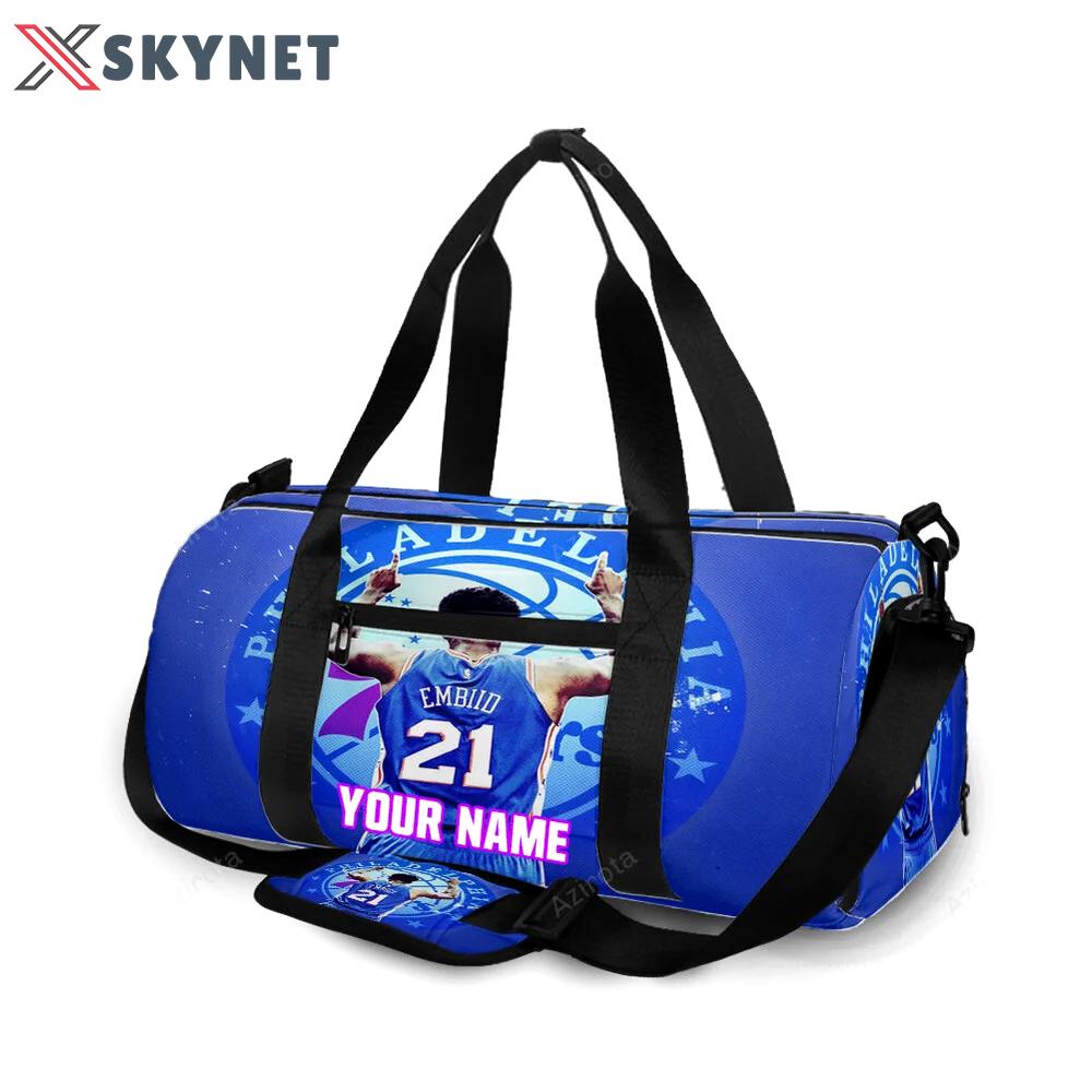 Philadelphia 76ers joel embiid back personalized name travel bag gym bag 2239 Travel Bag