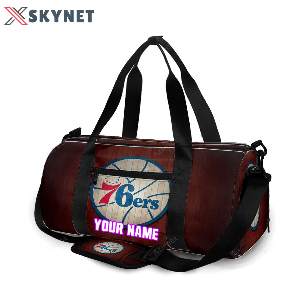 Philadelphia 76ers red wood personalized name travel bag gym bag 2277 Travel Bag