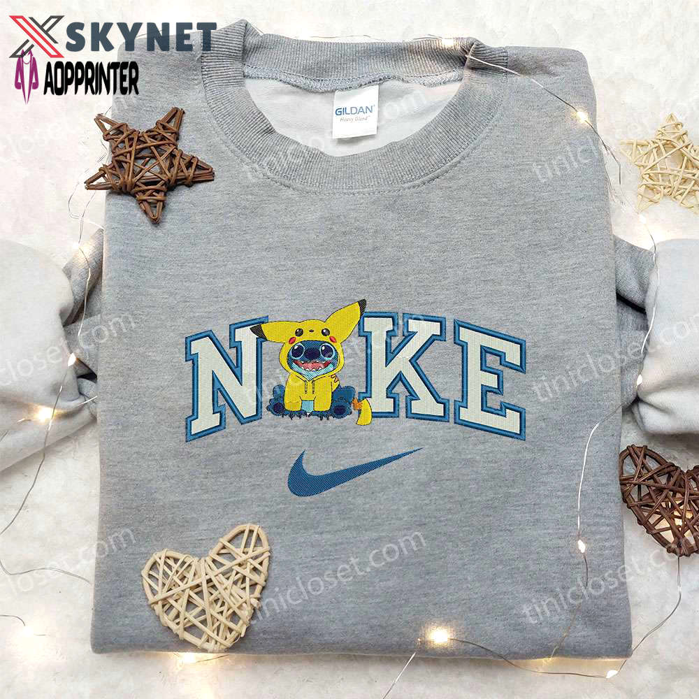 Pikachu x nike embroidered sweatshirt & lilo stitch shirt – unique nike-inspired embroidered apparel Embroidered Shirt