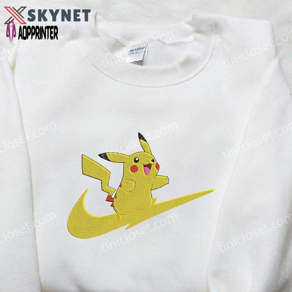 Pikachu x nike swoosh embroidered sweatshirt: pokemon inspired nike shirt Embroidered Shirt