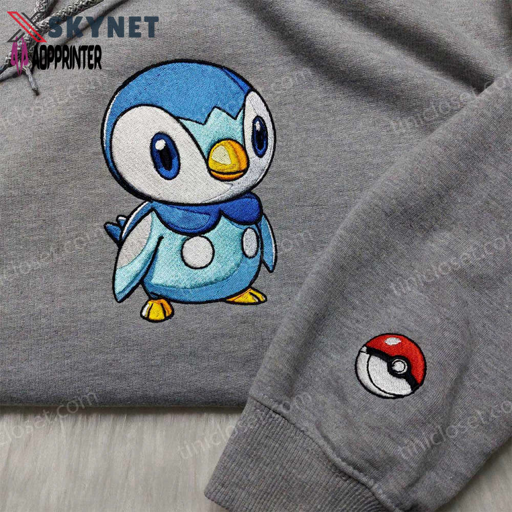 Piplup pokemon embroidered shirt & sweatshirt – anime hoodies for fans Embroidered Shirt