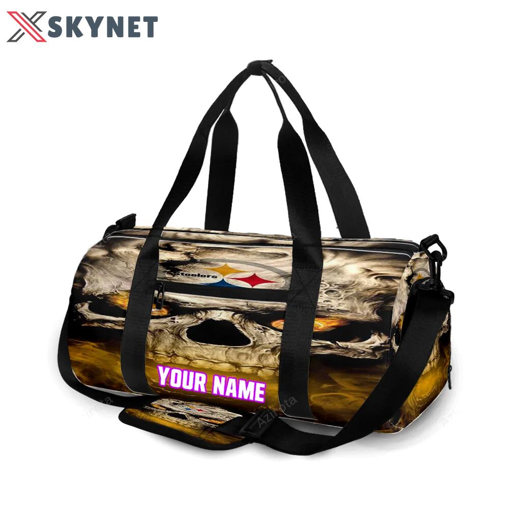 Pittsburgh steelers skull smoke personalized name travel bag gym bag 724 Travel Bag