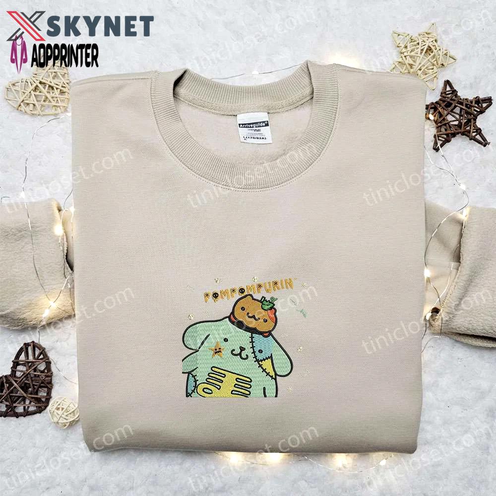 Pompompurin zombie embroidered sweatshirt: cartoon hoodie for cute halloween shirt Embroidered Shirt