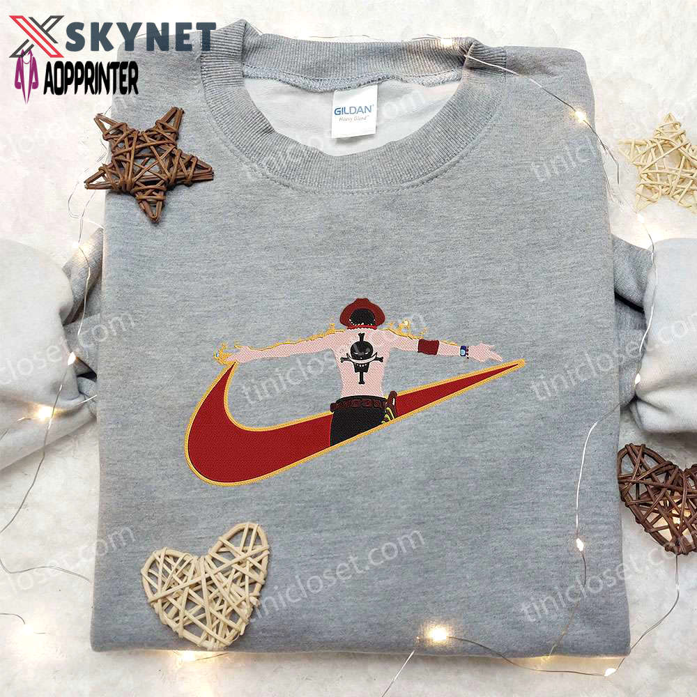Portgas d ace x nike swoosh anime hoodie one piece & nike inspired embroidered shirt Embroidered Shirt