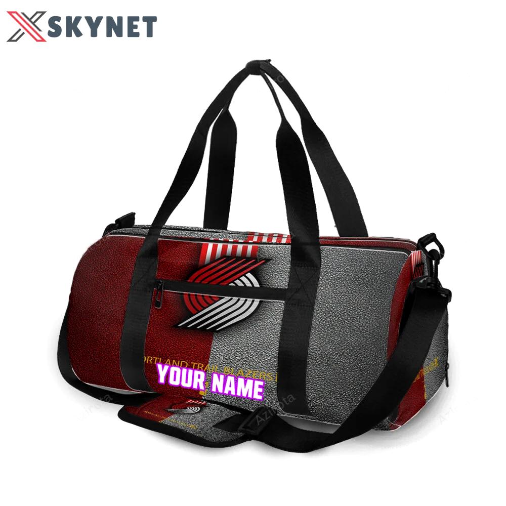 Portland trail blazers red gray leather personalized name travel bag gym bag 2265 Travel Bag