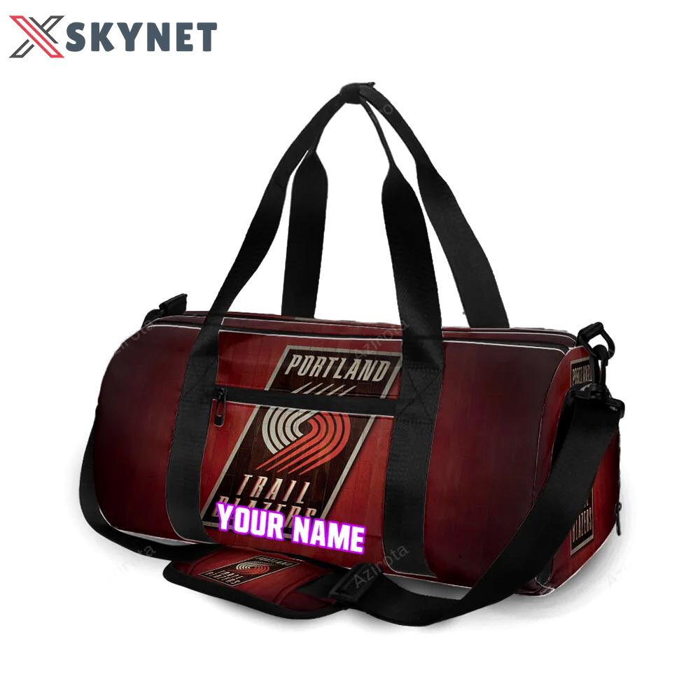 Portland trail blazers red wood personalized name travel bag gym bag 2270 Travel Bag