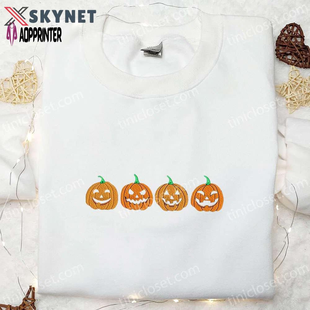 Pumpkin creepy smile embroidered shirt – halloween s best gift for family Embroidered Shirt