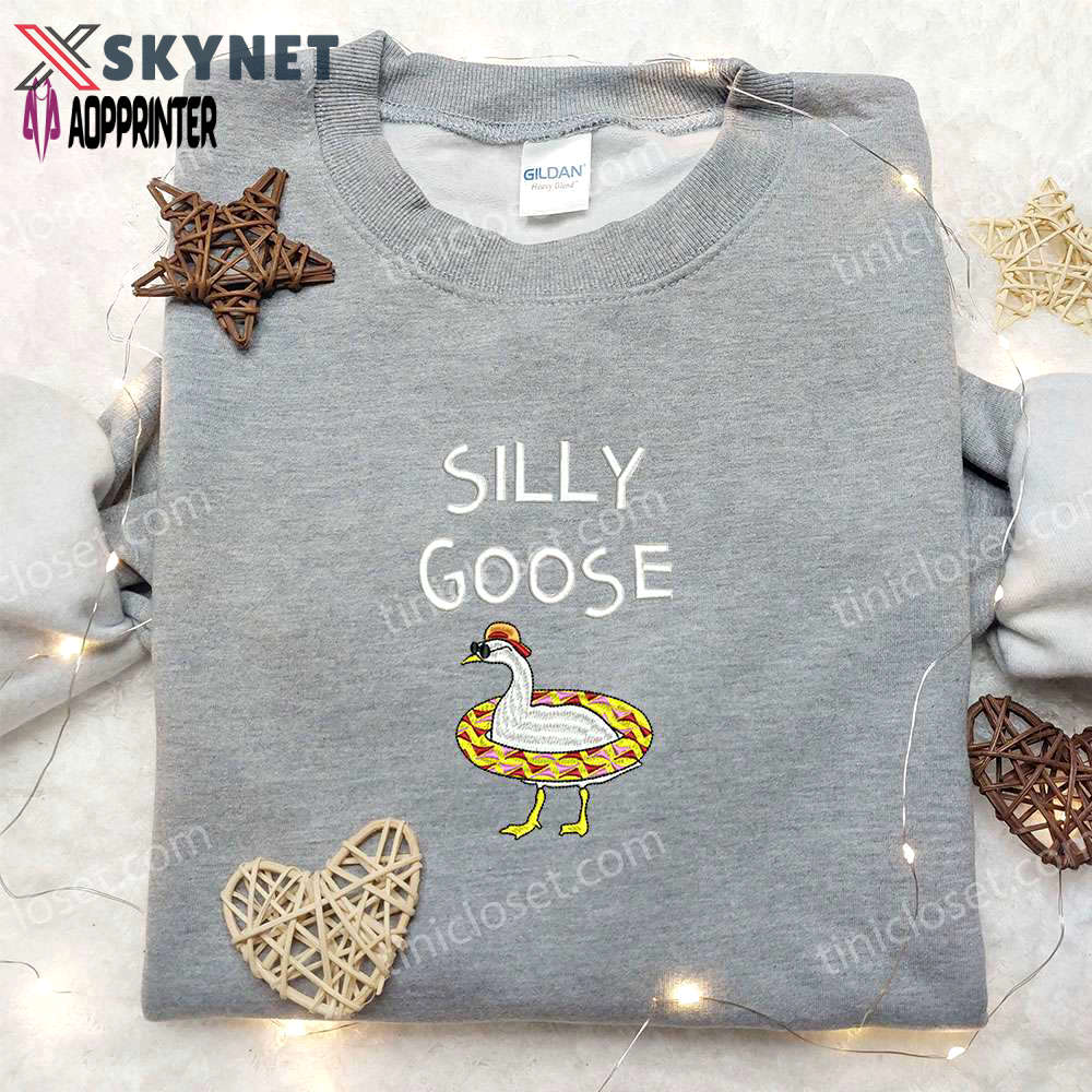 Quirky animal embroidered shirt: swim in style with silly goose & funny designs! Embroidered Shirt