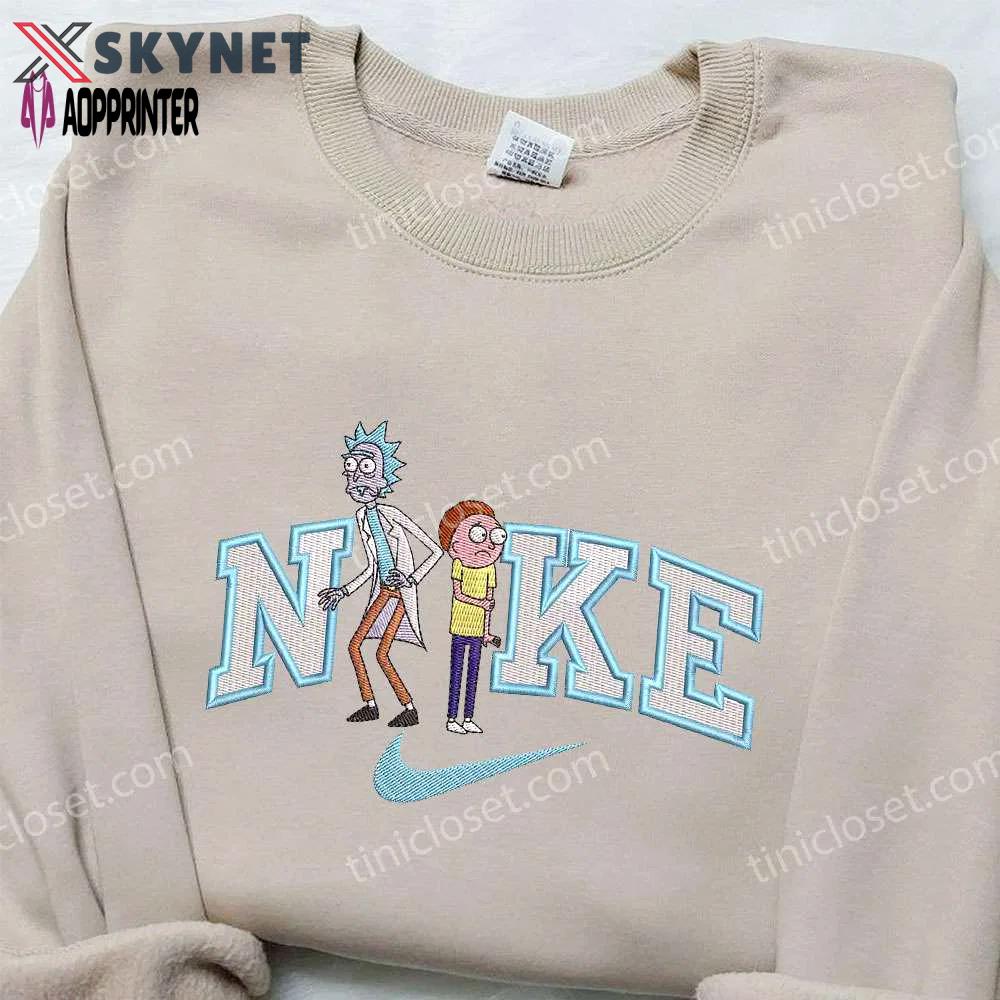 Rick and morty x nike embroidered sweatshirt: cartoon shirt nike inspired design Embroidered Shirt