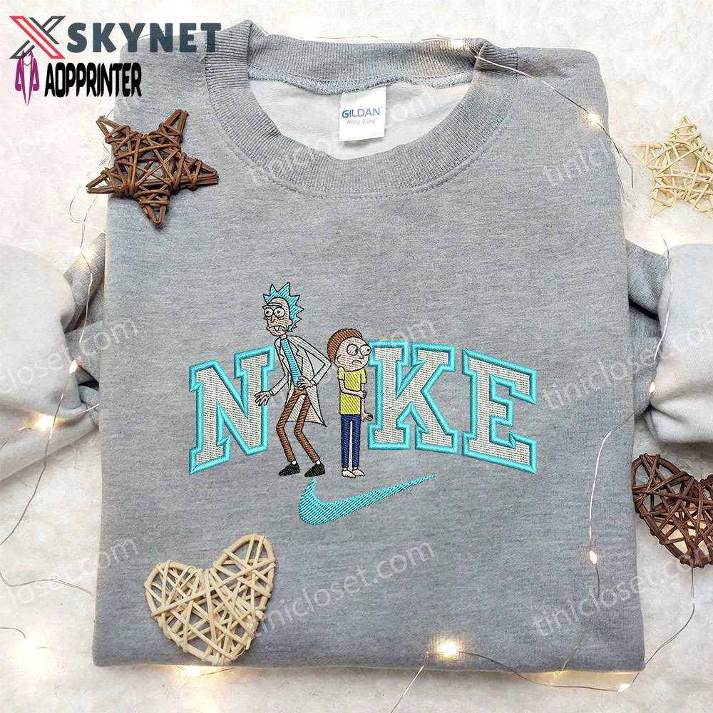 Rick and morty x nike embroidered sweatshirt: cartoon shirt nike inspired limited edition Embroidered Shirt