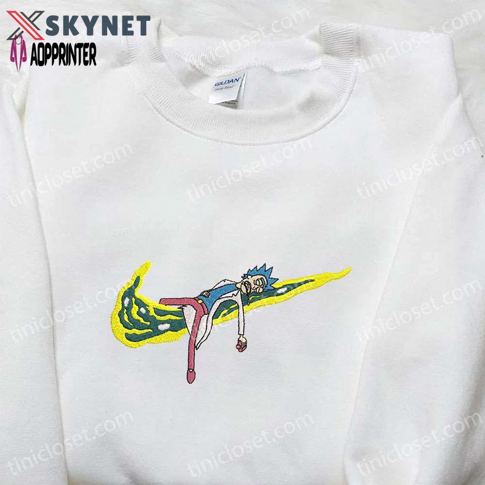 Rick sanchez x swoosh cartoon sweatshirt nike inspired embroidered hoodie Embroidered Shirt