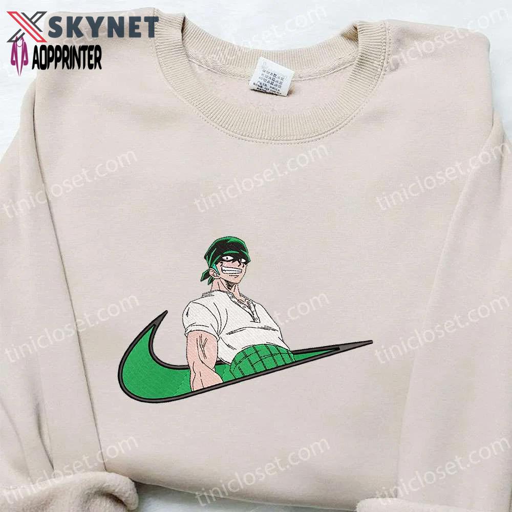 Roronoa zoro x swoosh anime sweatshirt: custom embroidered one piece shirt Embroidered Shirt