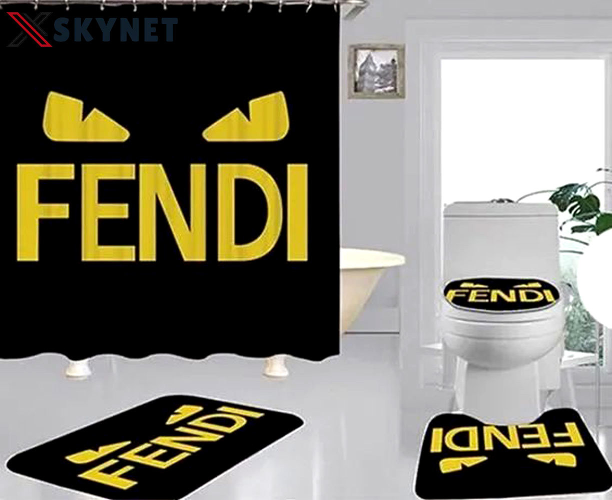 Rugs in living room and bedroom - Fendi black bathroom set hot 2023 luxury shower curtain bath rug mat home decor 297 Bathroom Accessory Sets