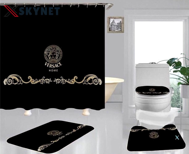 Rugs in living room and bedroom - Gianni versace black bathroom set hot 2023 luxury shower curtain bath rug mat home decor 308 Bathroom Accessory Sets
