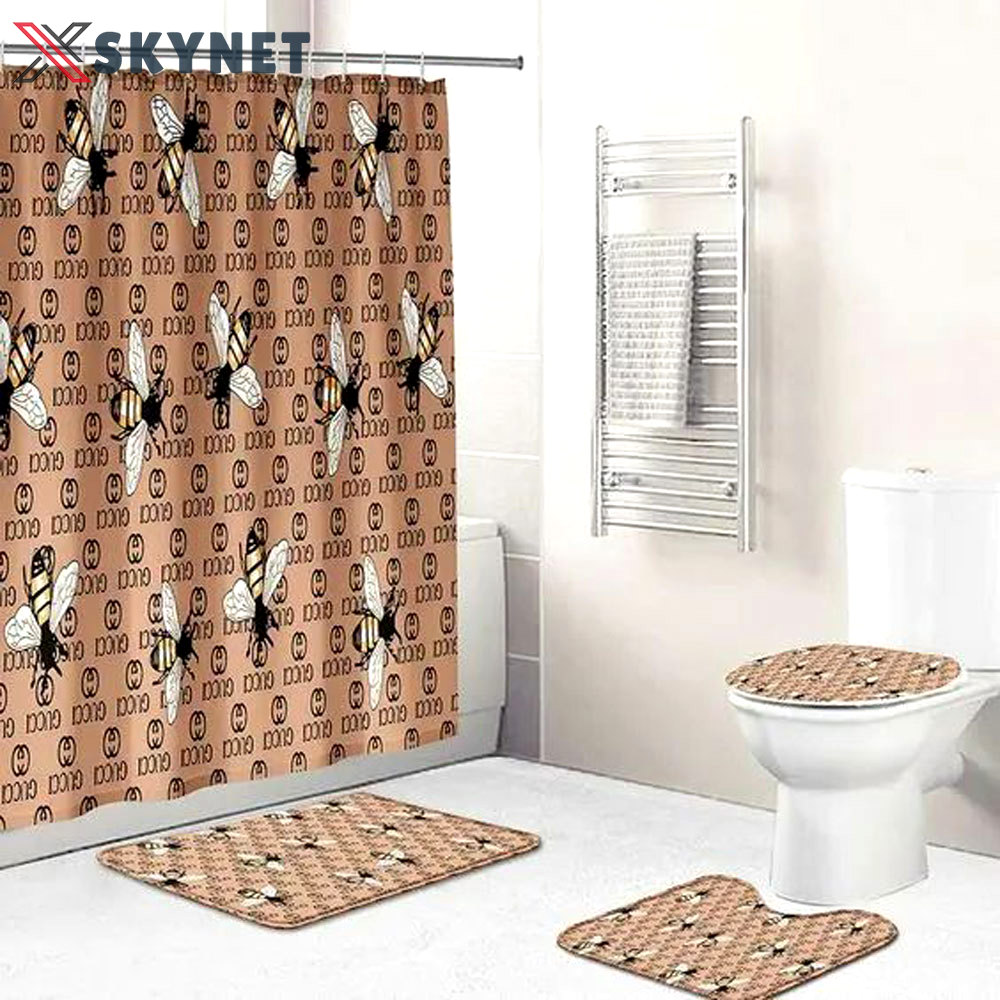 Rugs in living room and bedroom - Gucci brown bathroom set hot 2023 luxury shower curtain bath rug mat home decor 224 Bathroom Accessory Sets
