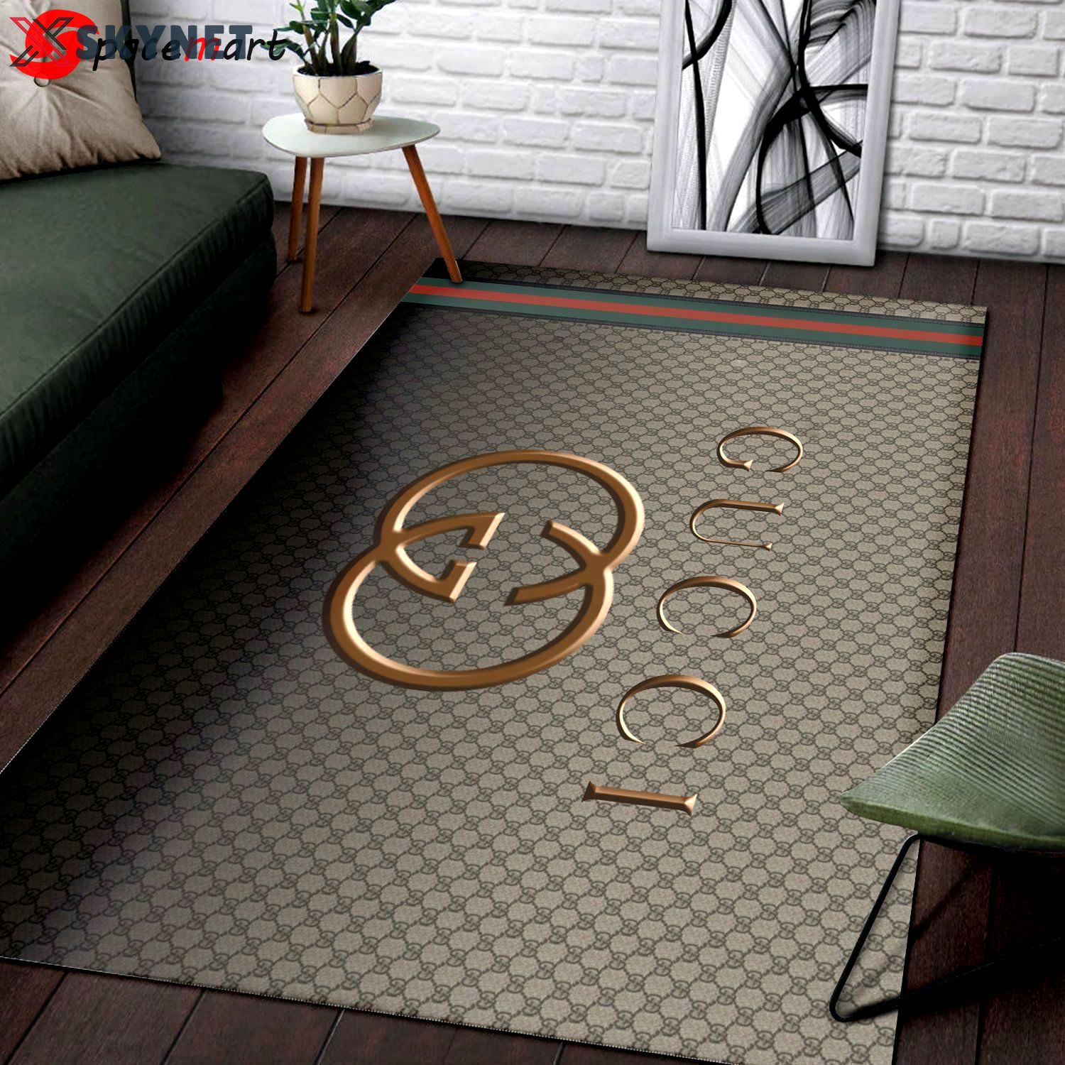 Rugs in living room and bedroom - Gucci logo rug brown living room carpet - rugs Rectangle Rug