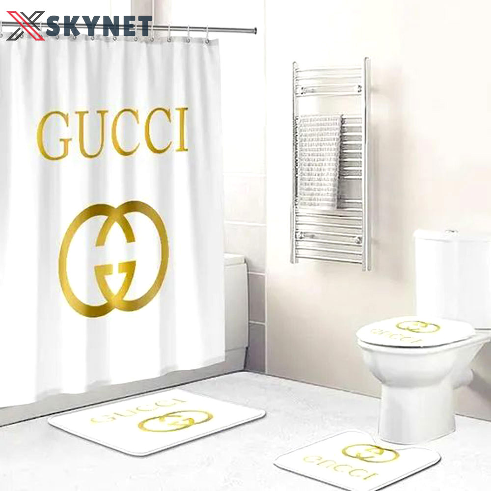 Rugs in living room and bedroom - Gucci white bathroom set hot 2023 luxury shower curtain bath rug mat home decor 235 Bathroom Accessory Sets
