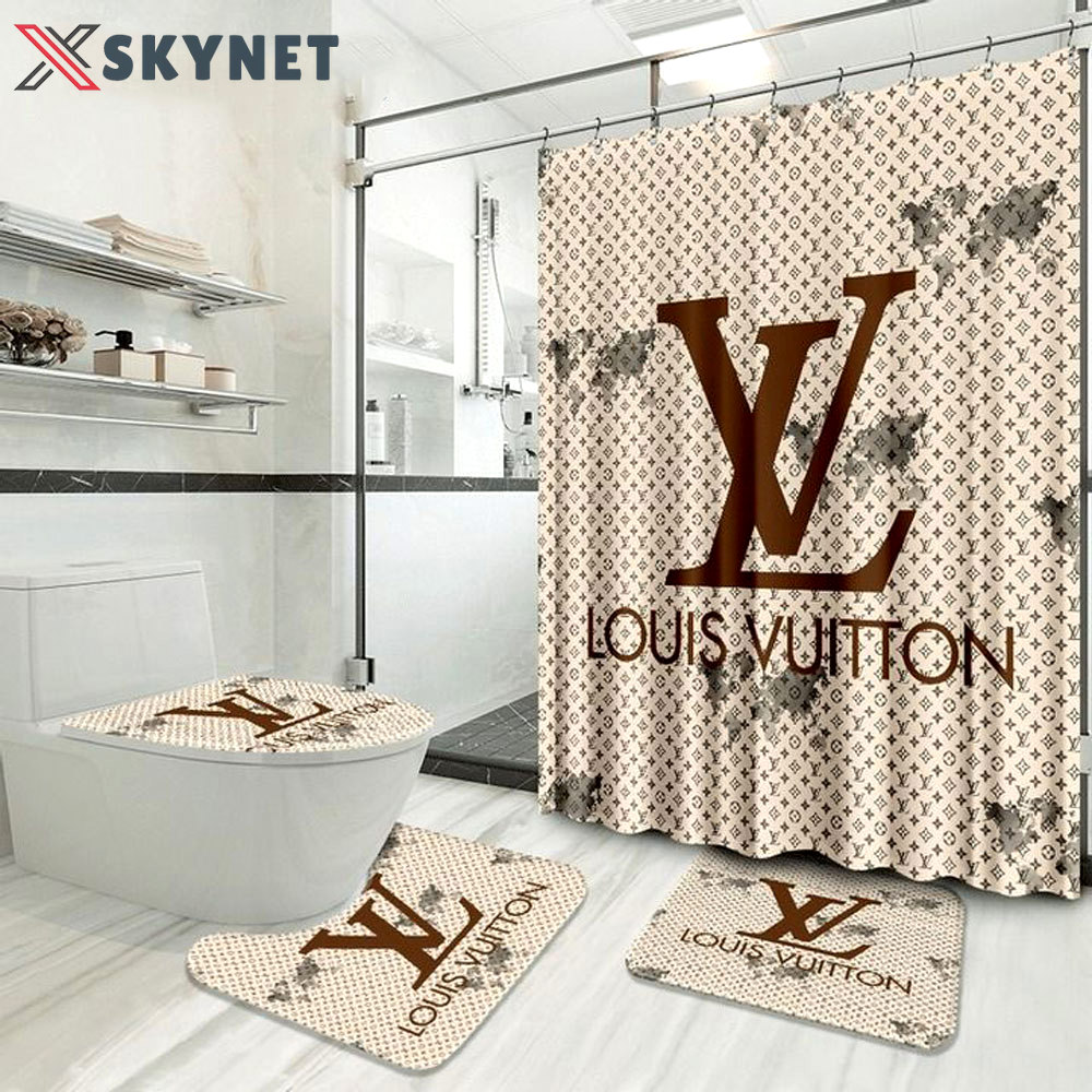 Rugs in living room and bedroom - Louis vuitton lv bathroom set hot 2023 luxury shower curtain bath rug mat home decor 279 Bathroom Accessory Sets