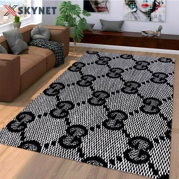 Rugs in living room and bedroom black and grey gucci monogram gucci rug home decor Rectangle Rug