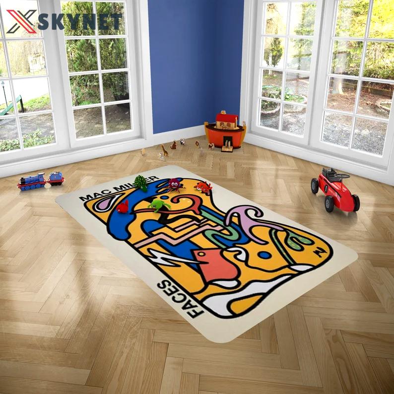 Rugs in living room and bedroom mac miller rug - faces throw rug - abstract music rug- music album rug- hiphop rug- rapper rug- mac miller lover gift- album print rug Rectangle Rug