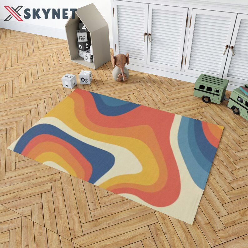 Rugs in living room and bedroom vintage retro area rug - wavy groovy carpet - orange groovy rug- rugs for bedroom aesthetic- groovy colour pattern carpet- groovy design rug Rectangle Rug