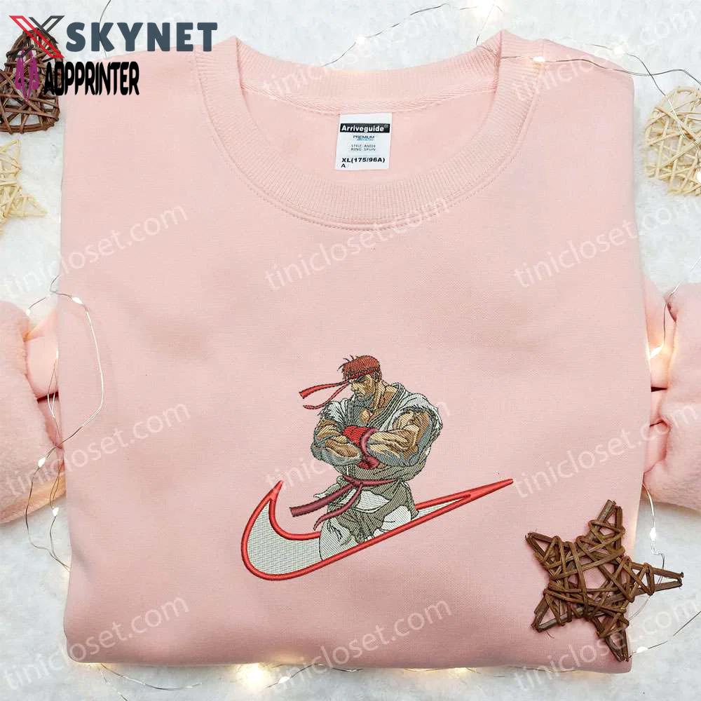Ryu x swoosh embroidered hoodie & street fighter shirt – best family gift ideas Embroidered Shirt