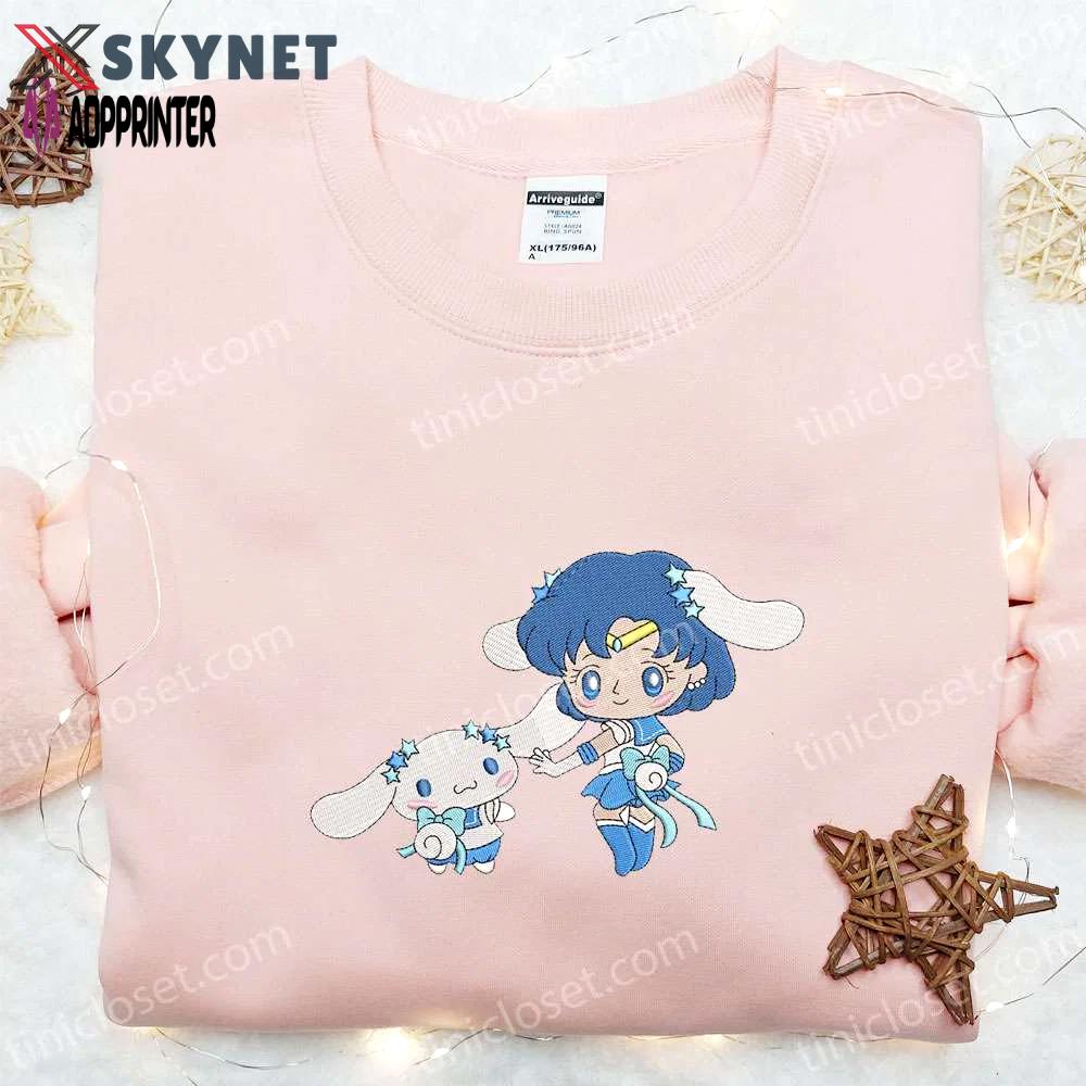 Sailor mercury & cinnamoroll embroidered shirt & hoodie – perfect sailor moon anime gift Embroidered Shirt